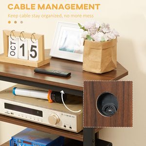 Scaffale Audio a 4 Livelli Personalizzabile con LED, Supporto Multimediale con Gestione Cavi, Mensola Angolare AV per DVD e Console di Gioco, Stile Legno Marrone - Product Image 6
