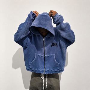HG OEM Custom embroidery LOGO Waffle Knit Fabric <b>Zip</b> up Style Oversized Boxy Vintage Hoodies Custom Men Clothes Manufacturer - Product Image 1
