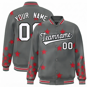 DROGEN EXPORT gray Personalized Windproof Varsity <b>Jacket</b> Team Wholesale Polyester/Cotton Wool/Polyester Shell Stand - Product Image 1