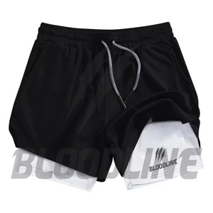 BLOODLINE Men's Black Sport Shorts <b>Mid</b> Waist Elastic Quick Dry Pockets Front Logo Knitted Fabric - Product Image 3