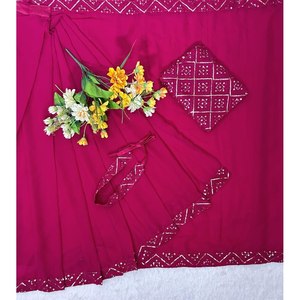 SEQUENCE DE BRODERIE GEORGETTE À LA MODE TRAVAIL EN DENTELLE 1 MINUTE SAREE AVEC CHEMISIER NON COUDU RANI - Product Image 2