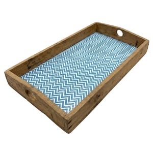 Ensemble de 2 plateaux de service en bois faits à la main, vert, avec incrustations en émail chevron, décoratifs, avec poignées, pour la décoration de la maison, des hôtels et des restaurants - Product Image 4