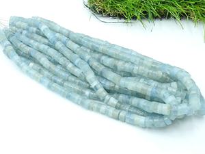 Cuentas de Aguamarina Azul Pulidas y Lisas en Forma de Botón de Neumático - Hilo de 16 Pulgadas - Modelo PMEGEMSBEADS T3 - 10 Hilos de Piedras - Product Image 3