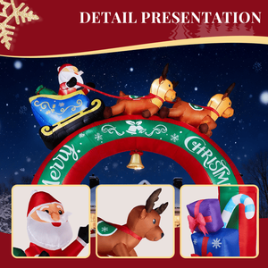 Arco Gonfiabile Natalizio Illuminato da 3 Metri con Renne che Trainano Babbo Natale e Slitta, Decorazioni per Esterni - Product Image 3