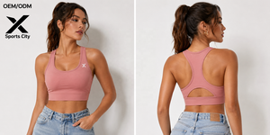 X Sports City Soutien-gorge de sport pour femme, couleur unie, col ras du cou, pour le yoga, respirant, extensible, style sportif, dos nageur haute performance - Product Image 2