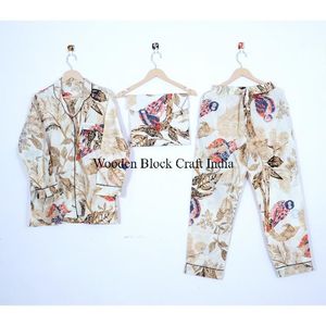 Indian Floral tropical Cotton <b>Women's</b> Sleepwear Long Sleeve Night Suit with <b>Pant</b> Summer PJ Set with Shirt <b>Pant</b> Two Piece Set - Product Image 6