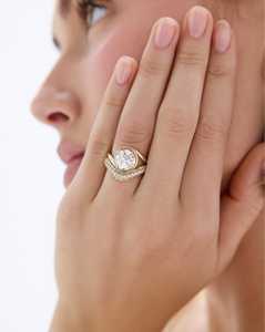 แหวนเพชรแบบซ้อนได้ 3/4 วง ฝังเพชรแบบ Pave ทองคำแท้ 10k 14k 18k ทรงกลม เพชรเลี้ยงในห้องปฏิบัติการ ดีไซน์โค้ง สำหรับงานแต่งงาน ครบรอบแต่งงาน เครื่องประดับชั้นดี - Product Image 4