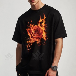 Men's Black Floral <b>Flame</b> Graphic T-<b>Shirt</b> Short Sleeve O-Neck 100% Cotton Regular Fit Digital Print Streetwear Tee - Product Image 2