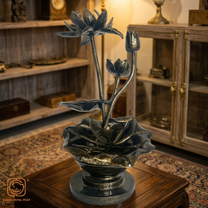 Statue de fleur de lotus en fer forgé plaqué or, décor mural de style oriental peint pour la décoration de la maison - Product Image 6
