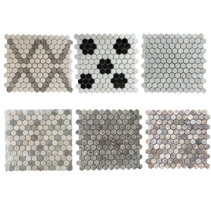 Carreaux de mosaïque hexagonaux longs en marbre mélangé, style moderne, pour murs de salle de bain, résistants à l'eau, pierre polie, style contemporain - Product Image 3