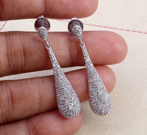 Pendientes de Lujo de Plata de Ley 925 con Diamantes Blancos Naturales Redondos, Hechos a Mano, Joyería Fina, Regalo para Mujer, 1.10 Ct - Product Image 3