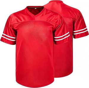 เสื้อฟุตบอลอเมริกันชายสีแดง คอวี แขนสั้น ผ้าตาข่ายโพลีเอสเตอร์ ระบายอากาศได้ดี ทรงปกติ พิมพ์ลายแบบซับลิเมชั่น ปรับแต่งได้สำหรับทีม - Product Image 1