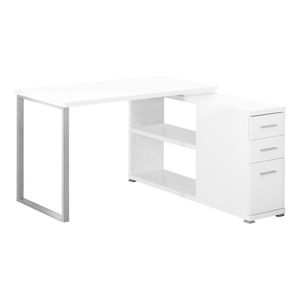 Scrivania per Computer in Laminato Bianco e Metallo Grigio, Configurazione Angolare Sinistra/Destra per Ufficio Domestico con Cassetti Portaoggetti, Postazione di Lavoro a L per Laptop - Product Image 2