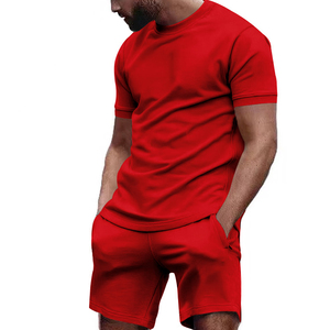 Men's Solid Color Crew Neck T-Shirt And Shorts <b>Set</b> Casual Breathable <b>Knitted</b> Summer Outfit For Men OEM ODM - Product Image 3