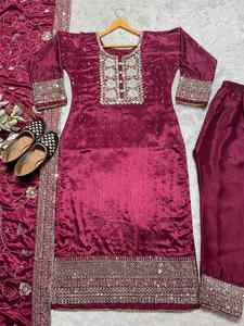 Robe de soirée longue pour femme, modèle de créateur, avec broderie modale, travail de sequins et travail manuel de diamants, haut et bas, 78949 - Product Image 3