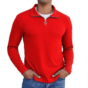 <b>Men</b> Quarter <b>Zip</b> Solid Knitted Long Sleeve Pullover Casual Regular Fit Breathable Polyester <b>Top</b> Autumn Wear - Product Image 4