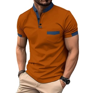 2024 chaud mâle col montant couleur unie à manches courtes chemise Henry, poche poitrine loisirs divertissement hommes POLO chemise - Product Image 1