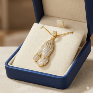 Collier de luxe chrétien avec pendentif mains de Jésus en prière, en argent 925 plaqué or, serti de moissanite et de diamants, cadeau, breloques personnalisées tendance - Product Image 3