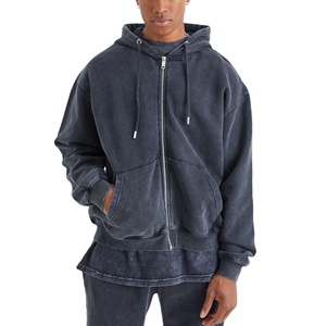 Sweat à capuche de haute qualité 500 g/m² délavé à l'acide pour homme, logo personnalisé, 100 % coton, poids lourd, fermeture éclair, design délavé au soleil pour l'hiver - Product Image 1
