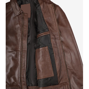 2026 OEM Latest Design Cogan <b>Brown</b> Cowhide <b>Leather</b> <b>Jackets</b> For Men's Zip Pockets 100%High Quality Low MOQ Winter Fashion <b>Jackets</b> - Product Image 6