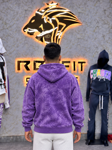 Sweat à capuche zippé personnalisé, épais, délavé à l'acide, avec broderie appliquée, pour homme, violet, style streetwear - Product Image 4