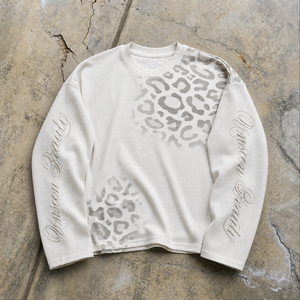 2026 Wholesale Men’s Leopard Graphic Thermal Textured Long Sleeve Shirt Oversized Waffle Knit Crew Neck Casual Streetwear Shirts - Product Image 1