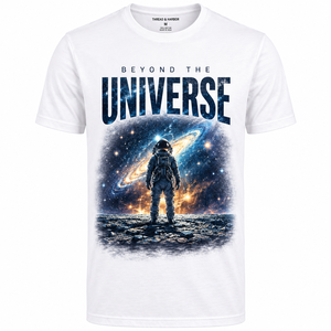 Camiseta Transpirable de Manga Corta con Cuello Redondo y Estampado de Astronauta del Universo en Color Negro para Hombre, Marca Thread & Harbor, Corte Regular, Informal, 100% Algodón - Product Image 1