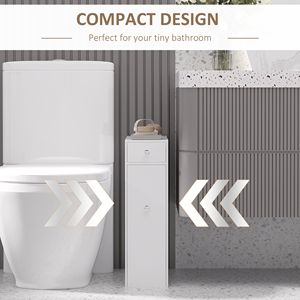Cassettiera sottile bianca in legno per bagno piccolo, organizer WC con cassetti - Product Image 4
