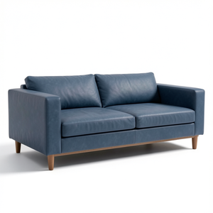 Sofá de Cuero Genuino de Alta Calidad, Estilo Moderno de Mediados de Siglo, Tapicería de Piel de Vaca Azul, Muebles Cómodos para Sala de Estar - Product Image 1