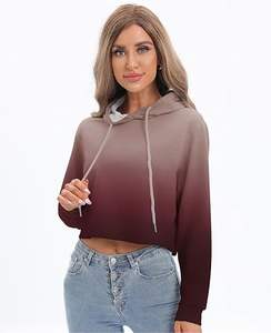 Sweat-shirt court tendance pour femmes avec cordon de serrage, style décontracté ombré pour l'automne - Product Image 1