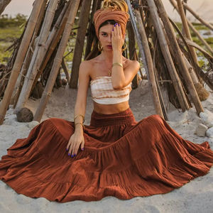 Falda Maxi Boho de Varias Capas para Mujer, Falda Larga Fluida de Algodón Orgánico, Cintura Elástica Cómoda, Falda Bohemia de Verano - Product Image 1