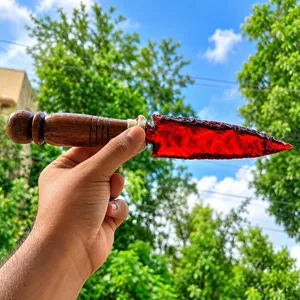 Dague en obsidienne rouge feu de 10 pouces – Athame cérémoniel, manche en bois et décoration d'autel gothique - Product Image 2