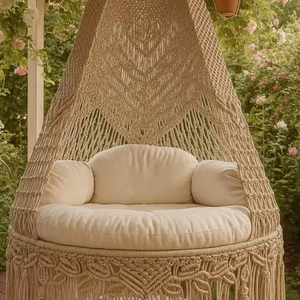 Boho Macrame <b>Swing</b> Chair, 42” Hanging <b>Hammock</b> Seat, Handmade Indoor <b>Swing</b>,Housewarming Gift, Cozy Lounge Chair - Product Image 1