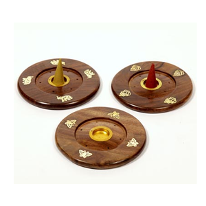 Support de brûleur d'encens en bois fait main avec finition bois pour la décoration intérieure, support pour bâtonnets d'encens et cire aromatique - Product Image 1