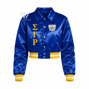 Custom Greek Sigma Gamma Rho Sorority Clothing Embroidered Satin Crop Bomber Jacket College Jacket Greek Paraphernalia - Product Image 1