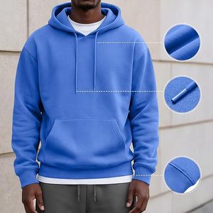 เสื้อฮู้ดผู้ชายสีฟ้าอ่อน ทรงปกติ ผ้าถัก สีพื้น สไตล์ลำลอง - Product Image 3