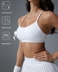 Women Thin Strap Backless Sports Bra Scoop Neck Fixed Molded Cup Active Wear <b>Crop</b> <b>Top</b> High Elasticity Tennis Bralette - Product Image 5