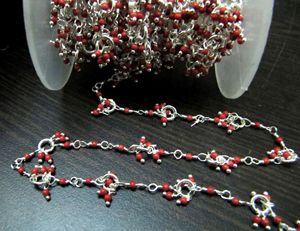 Chaîne de perles lisses en laiton corail rouge de 3 pieds, 2 mm, enroulée sur fil, pour la fabrication de bijoux en gros - Product Image 2