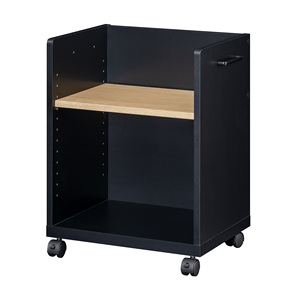 Modern Brown Shirai Storage <b>Cabinet</b> with 2 Shelves <b>Wheels</b> Living Room & Home Office Furniture American Vintage Style Wood - Product Image 2