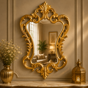 Espejo de Pared Clásico con Triple Arco de Madera Tallada, Acabado Dorado Antiguo, Hecho a Mano, Espejo Decorativo de Lujo - Product Image 2