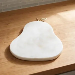 Tabla de servir de mármol para peras y queso, hecha a mano con mármol blanco sólido de primera calidad, tabla de servir exquisita con acabado liso - Product Image 3