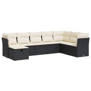 Conjunto de Sofá de Jardín en Ratán PE Blanco Crema y Acero con Recubrimiento en Polvo, Colección de Muebles Elegantes para Exteriores en Negro - Product Image 2