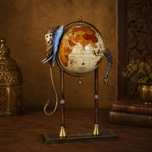Globe terrestre décoratif en métal fait main avec finition antique, en forme d'éléphant, artisanat indien traditionnel, décoration de salon - Product Image 1