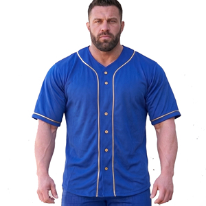 Maillots de baseball pour hommes à séchage rapide, chemises de baseball pour hommes à manches courtes entièrement boutonnées, maillots américains à col en V - Product Image 1