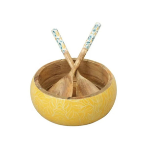 ชุดชามสลัดไม้ดีไซน์สวยงาม พร้อมที่ตักเคลือบลายพิมพ์ ชามเสิร์ฟไม้ อุปกรณ์ครัวสำหรับใช้ในบ้านและโรงแรม - Product Image 4