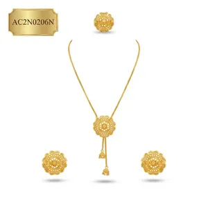 Luxury Classic Gold Plated Flower Charm Necklace Set with <b>Snake</b> Chain and Earrings for Women's Fashion - Product Image 2