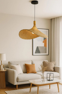 Handwoven Bamboo Pendant <b>Light</b> Wave Hat Shade 40cm Adjustable <b>Drop</b> E27 E26 <b>Ceiling</b> Lamp Natural Rattan Supplier - Product Image 6