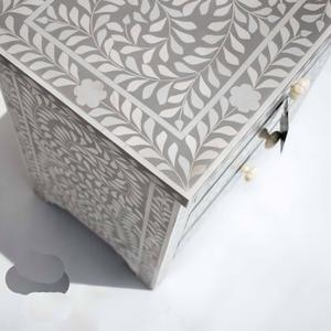 Mesa de Cajones con Incrustaciones de Hueso de ILAHI, Diseño Moderno con Detalles de Ágata, Almacenamiento de Tres Niveles, Mueble Portátil para el Hogar - Product Image 3