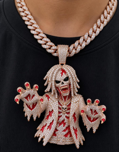 Collar de esqueleto de oro rosa con colgante de moissanita estilo hip hop para hombre - Product Image 1