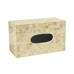 Caja de pañuelos rectangular de alta gama con incrustaciones de nácar y madera hecha a mano para decoración del hogar - Product Image 2